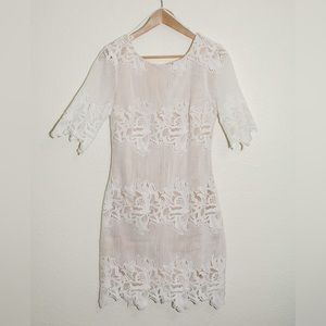 Lulu's White Lace Mini Dress with Nude Lining